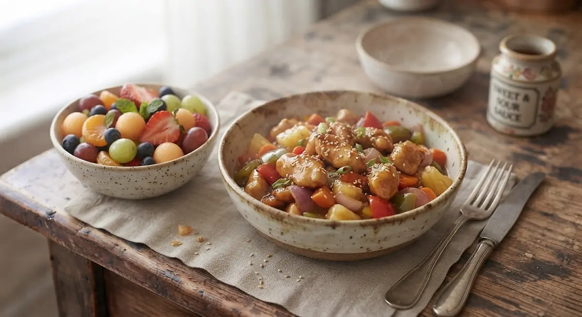 Leftover Sweet and Sour Chicken + Fruit Lunchbox